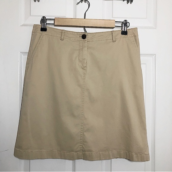 J. Jill Dresses & Skirts - j.Jill Cotton Blend Stretchy Zipper/Button Pocket Over The Knee Khaki Skirt 8 P